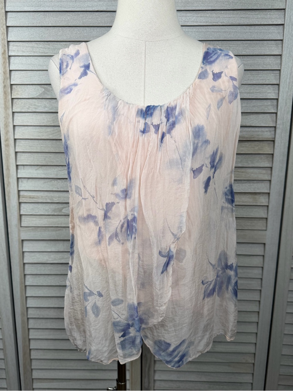 ANGELA Flowy Layered Silk Soft Girl Floral Tank Top Pink & Blue-Large